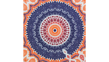 Baumwollstoff bedruckt Mandala orange/blau   (Grundpreis € 6,00/m)